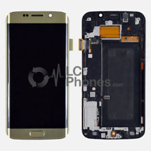 Samsung Galaxy S6 Edge G925 - Full Front LCD Digitiizer Gold With Frame < Service Pack >