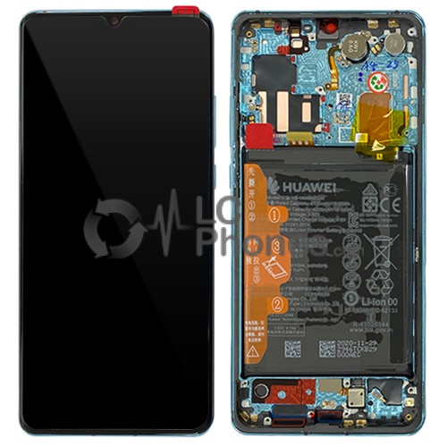 Huawei P30 Pro - Full Front LCD Digitizer with Frame & Battery Mystic Blue < Service Pack >