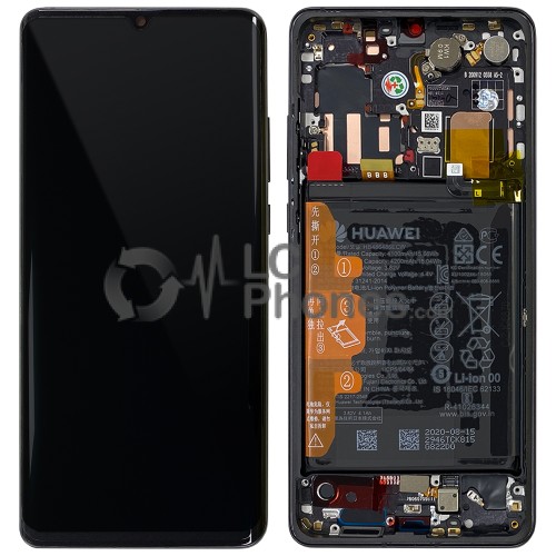 Huawei P30 Pro - Full Front LCD Digitizer With Frame & Battery Black < Service Pack >