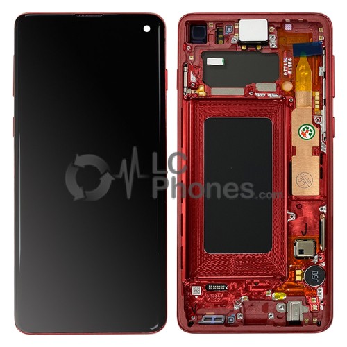 Samsung Galaxy S10 G973F - Full Front LCD Digitizer With Frame Cardinal Red < Service Pack >