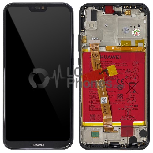 Huawei P20 Lite ANE-LX1 - Full Front Lcd Digitizer Midnight Black With Frame & Battery < Service Pack >