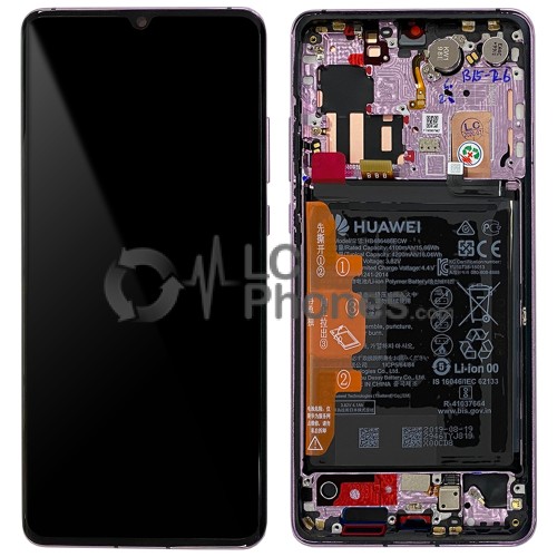 Huawei P30 Pro - Full Front LCD Digitizer With Frame & Battery Misty Lavender < Service Pack >