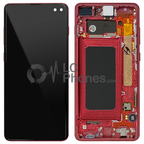 Samsung Galaxy S10 Plus G975 - Full Front LCD Digitizer with Frame Cardinal Red < Service Pack >