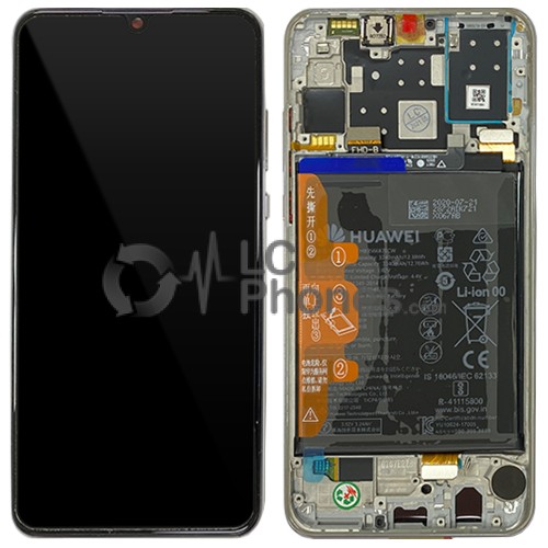 Huawei P30 Lite New Edition - Full Front LCD Digitizer Pearl White with Frame & Battery < Service Pack >