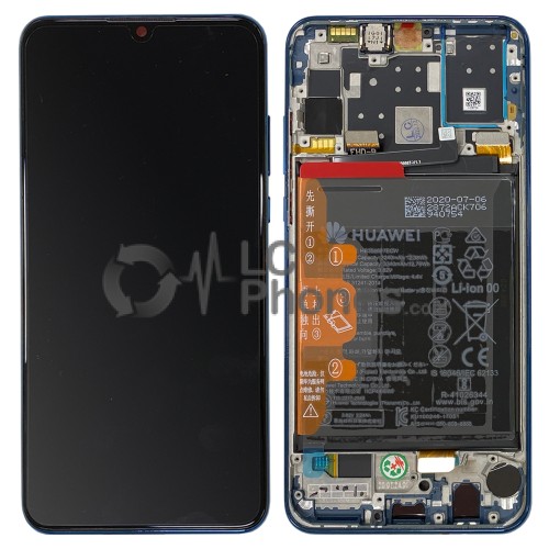 Huawei P30 Lite - Full Front LCD Digitizer with Frame & Battery Peacock Blue (Version 24MP) < Service Pack >