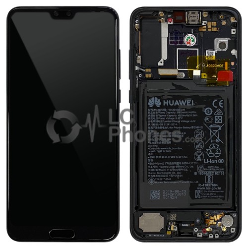 Huawei P20 Pro - Full Front LCD Digitizer Black With Frame & Battery < Service Pack >