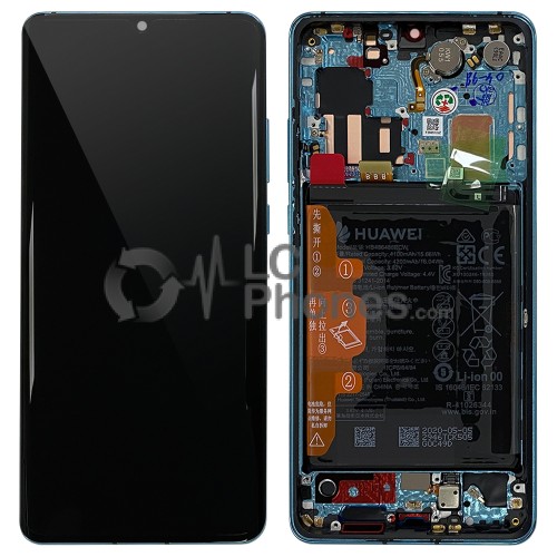 Huawei P30 Pro - Full Front LCD Digitizer With Frame & Battery Aurora Blue < Service Pack >