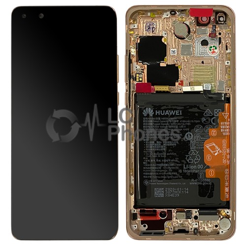 Huawei P40 Pro - Full Front LCD Digitizer With Frame & Battery Blush Gold < Service Pack >