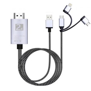 3 in 1 Lightning / Type C / Micro USB to HDTV HDMI Cable iOS 8 & above Silver