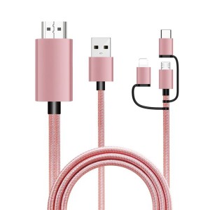 3 in 1 Lightning / Type C / Micro USB to HDTV HDMI Cable iOS 8 & above Pink