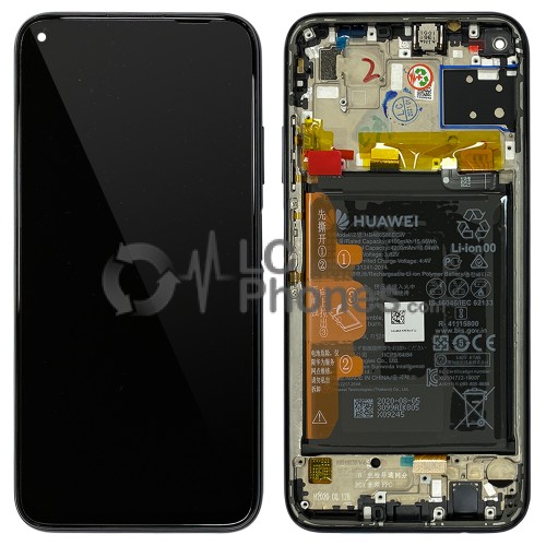 Huawei P40 Lite - Full Front LCD Digitizer Black with Frame & Battery < Service Pack >