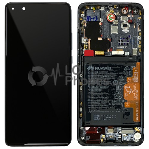 Huawei P40 Pro - Full Front LCD Digitizer With Frame & Battery Black < Service Pack >