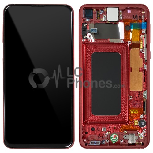 Samsung Galaxy S10e G970F - Full Front LCD Digitizer With Frame Cardinal Red < Service Pack >