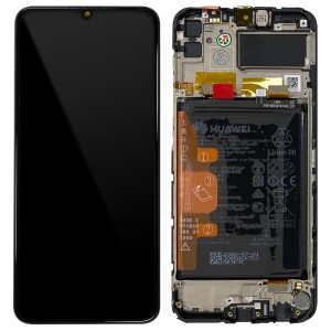 Huawei Y6p MED-LX9, MED-LX9N - Full Front LCD Digitizer Midnight Black with Frame & Battery 