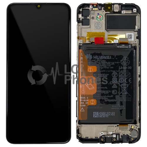 Huawei Y6p MED-LX9, MED-LX9N - Full Front LCD Digitizer Midnight Black with Frame & Battery < Service Pack >