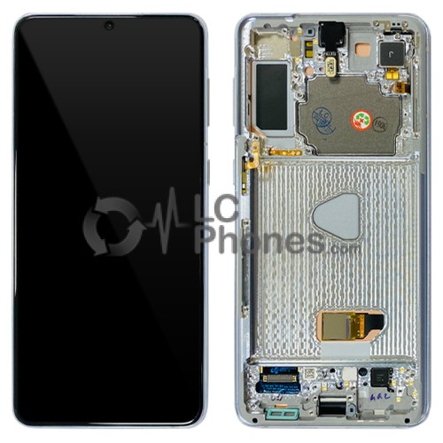 Samsung Galaxy S21+ 5G G996 - Full Front LCD Digitizer With Frame Phantom Silver < Service Pack >