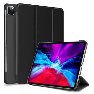 iPad Pro 11 2nd Gen (2020) A2228, A2068, A2230, A2231 / Pro 11 3rd Gen (2021) A2301 A2459 A2460 / Pro 11 4th Gen (2022) A2435, A2761, A2762 - Tri-folding Smart Leather Flip + PC Back Case Black