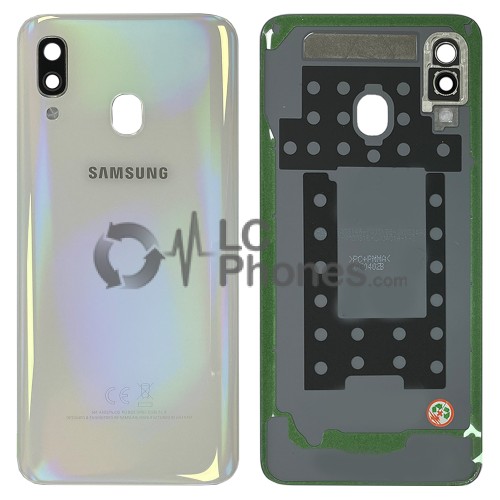 Samsung Galaxy A40 A405 - Battery Cover Original with Camera Lens and Adhesive White < Service Pack >