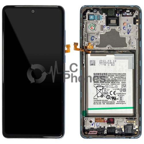 Samsung Galaxy A72 A725 - Full Front LCD Digitizer With Frame & Battery Awesome Blue < Service Pack >