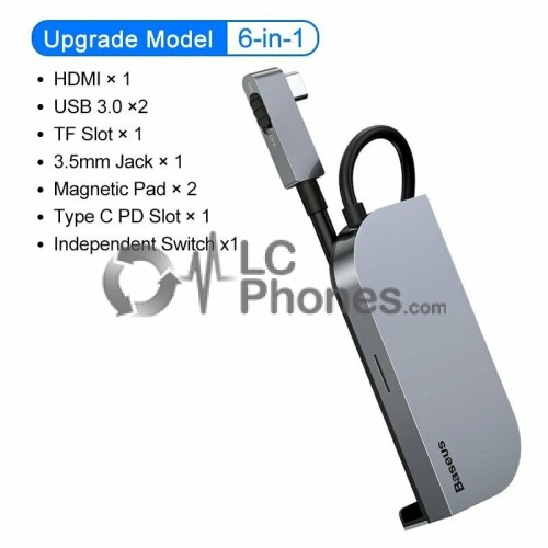 Baseus - 6 in 1 USB HUB for iPad Pro MacBook Pro Type C HUB Docking Station Upgrade Version