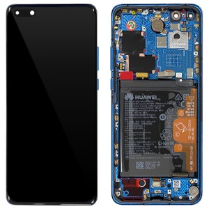 Huawei P40 Pro - Full Front LCD Digitizer With Frame & Battery Deep Sea Blue 