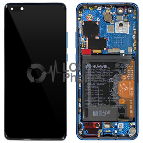 Huawei P40 Pro - Full Front LCD Digitizer With Frame & Battery Deep Sea Blue < Service Pack >