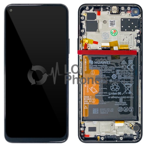 Huawei P40 Lite 5G - Full Front LCD Digitizer Midnight Black with Frame & Battery < Service Pack >