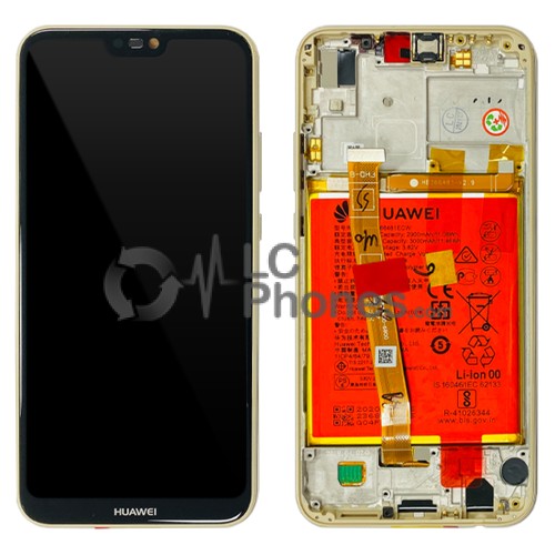 Huawei P20 Lite ANE-LX1 - Full Front Lcd Digitizer Gold With Frame & Battery < Service Pack >