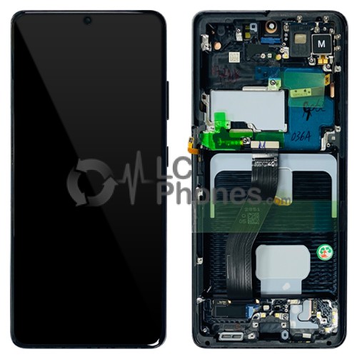 Samsung Galaxy S21 Ultra 5G G998 - Full Front LCD Digitizer With Frame Phantom Black < Service Pack > Without Camera