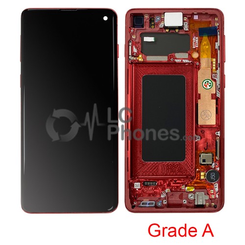 Samsung Galaxy S10 G973 - Full Front LCD Digitizer With Frame Cardinal Red (Original Used) Grade A