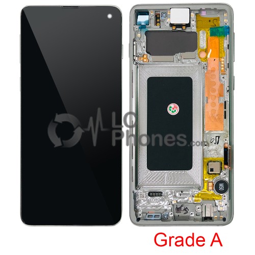 Samsung Galaxy S10 G973 - Full Front LCD Digitizer With Frame Prism White (Original Used) Grade A