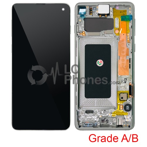 Samsung Galaxy S10 G973 - Full Front LCD Digitizer With Frame Prism White (Original Used) Grade A/B