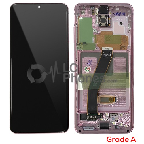 Samsung Galaxy S20 G980 / S20 5G G981 - Full Front LCD Digitizer With Frame Cloud Pink (Original Used) Grade A