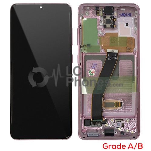 Samsung Galaxy S20 G980 / S20 5G G981 - Full Front LCD Digitizer With Frame Cloud Pink (Original Used) Grade A/B