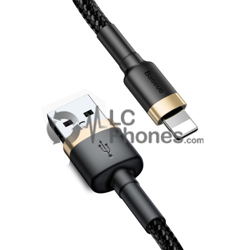 Baseus - Cafule Cable Durable Nylon Braided Wire USB to Lightning QC3.0 1.5A 2M Black-Gold (CALKLF-CV1)