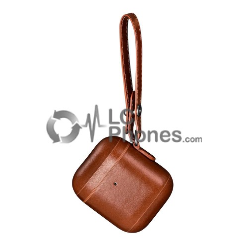 AirPods - iCarer Leather Vintage Natural Leather Case with Lanyard Brown