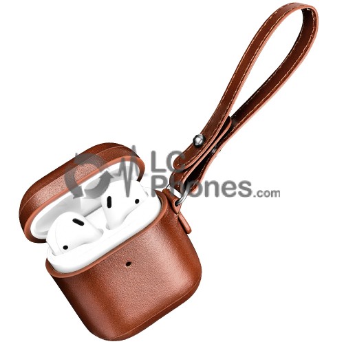 AirPods - iCarer Leather Vintage Natural Leather Case with Lanyard Brown