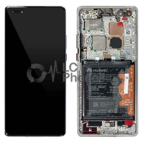 Huawei Mate 40 Pro - Full Front LCD Digitizer With Frame & Battery Mystic Silver < Service Pack >