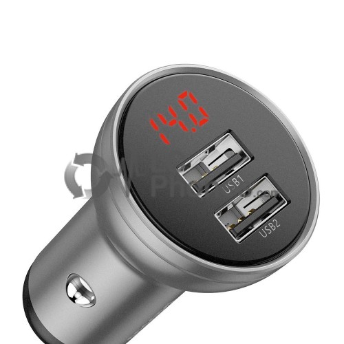 Baseus - Car Charger 2x USB 4.8A 24W with LCD Silver (CCBX-0S)