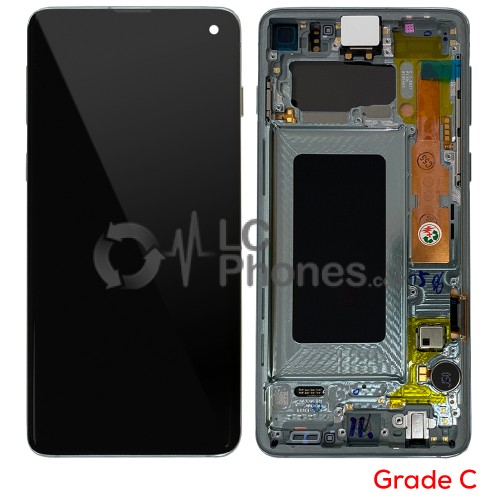 Samsung Galaxy S10 G973 - Full Front LCD Digitizer With Frame Prism Green (Original Used) Grade C