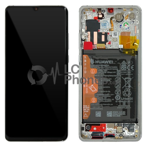 Huawei P30 Pro - Full Front LCD Digitizer with Frame & Battery Pearl White < Service Pack >