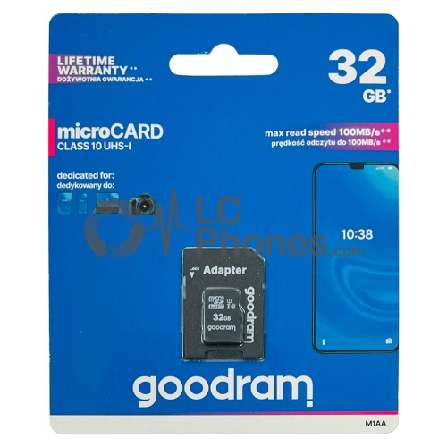 GoodRam - MicroSDXC Memory Card 32GB Class 10 UHS-I + SD Adapter