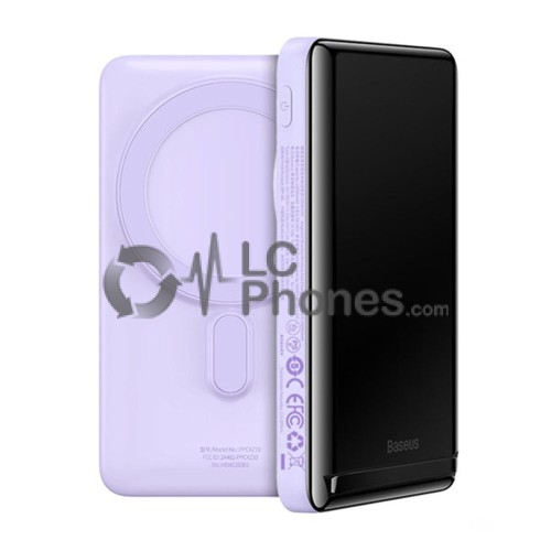 Baseus - Magnetic Bracket Wireless Fast Charge Power Bank 10000mAh 20W Purple (With Baseus Xiaobai Series Fast Charging Cable Type-C to Type-C 60W(20V/3A) 50cm White)