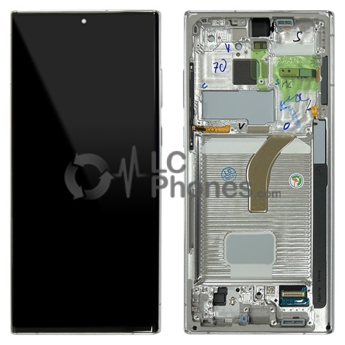 Samsung Galaxy S22 Ultra 5G S908 - Full Front LCD Digitizer with Frame Phantom White < Service Pack >