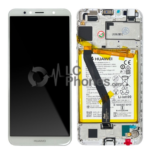 Huawei Y6 2018 ATU-L21 - Full Front LCD Digitizer White with Frame & Battery < Service Pack >