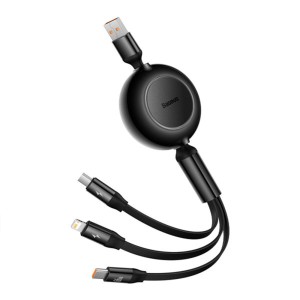 Baseus - Bright Mirror 2 Retractable Cable 3in1 USB to micro USB + Lightning + USB Type-C 66W 1.1m Black (CAMJ010101)