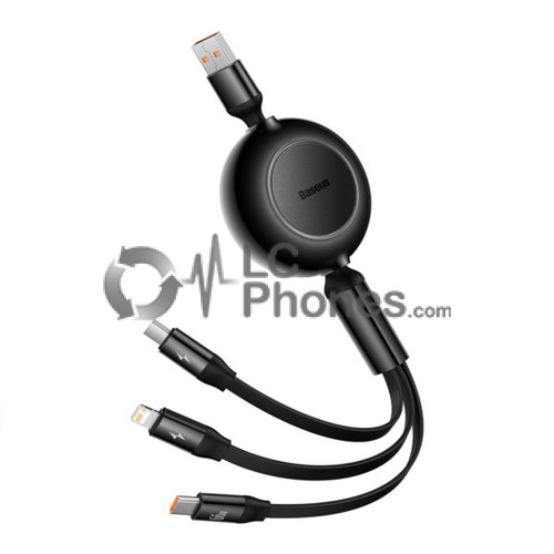 Baseus - Bright Mirror 2 Retractable Cable 3in1 USB to micro USB + Lightning + USB Type-C 66W 1.1m Black (CAMJ010101)