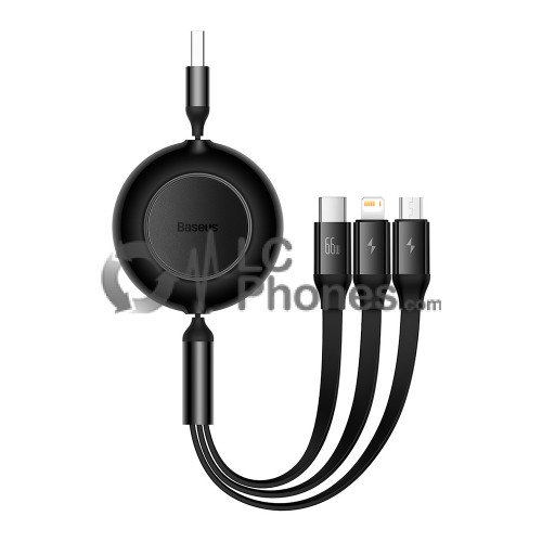 Baseus - Bright Mirror 2 Retractable Cable 3in1 USB to micro USB + Lightning + USB Type-C 66W 1.1m Black (CAMJ010101)