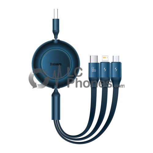 Baseus - Bright Mirror 2 Retractable Cable 3in1 USB to micro USB + Lightning + USB Type-C 66W 1.1m Blue (CAMJ010103)