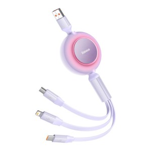 Baseus - Bright Mirror 2 Retractable Cable 3in1 USB to micro USB + Lightning + USB Type-C 66W 1.1m Purple (CAMJ010105)